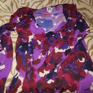 Long sleeve multi color blouse--v-neck